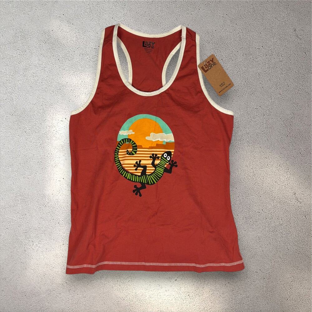 NWT Lazy One Gecko PJ Tank Top Women's XL Red Graphic Playground Western Indie